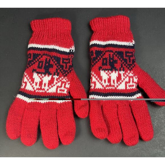 Red/Black/White Finger Unisex Peruvian Alpaca Wool Adult Gloves NEW - Picture 3 of 3